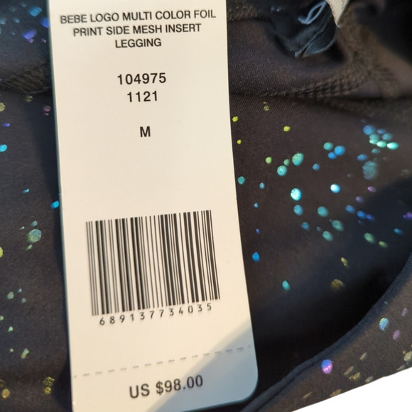 BEBE Black Metallic Splatter Sheer Mesh Performance Leggings Medium 6 8 NEW - Picture 12 of 13